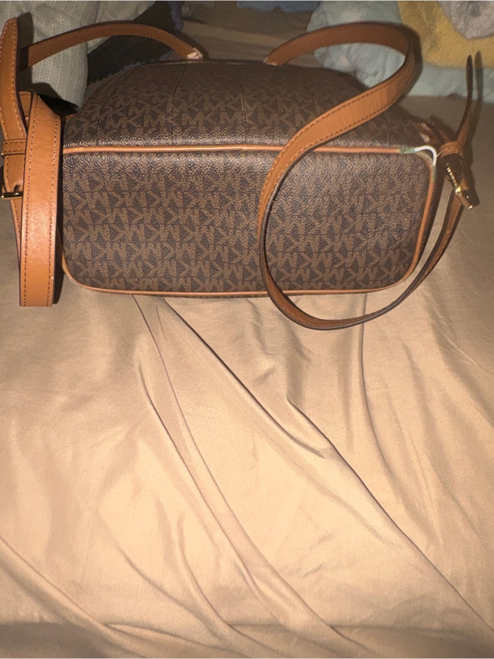 Michael Kors Brown Signature MK Logo Backpack with Tan Trim - Picture 4 of 12